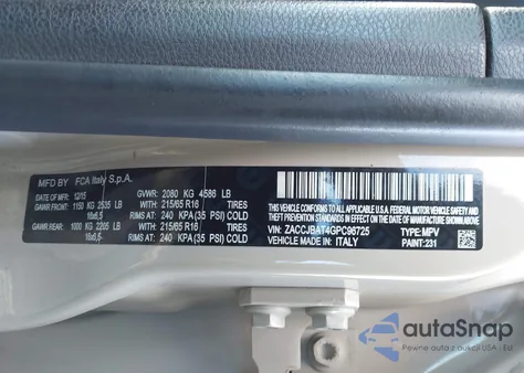 2016 Jeep Renegade Sport from USA, damaged, VIN ZACCJBAT4GPC96725